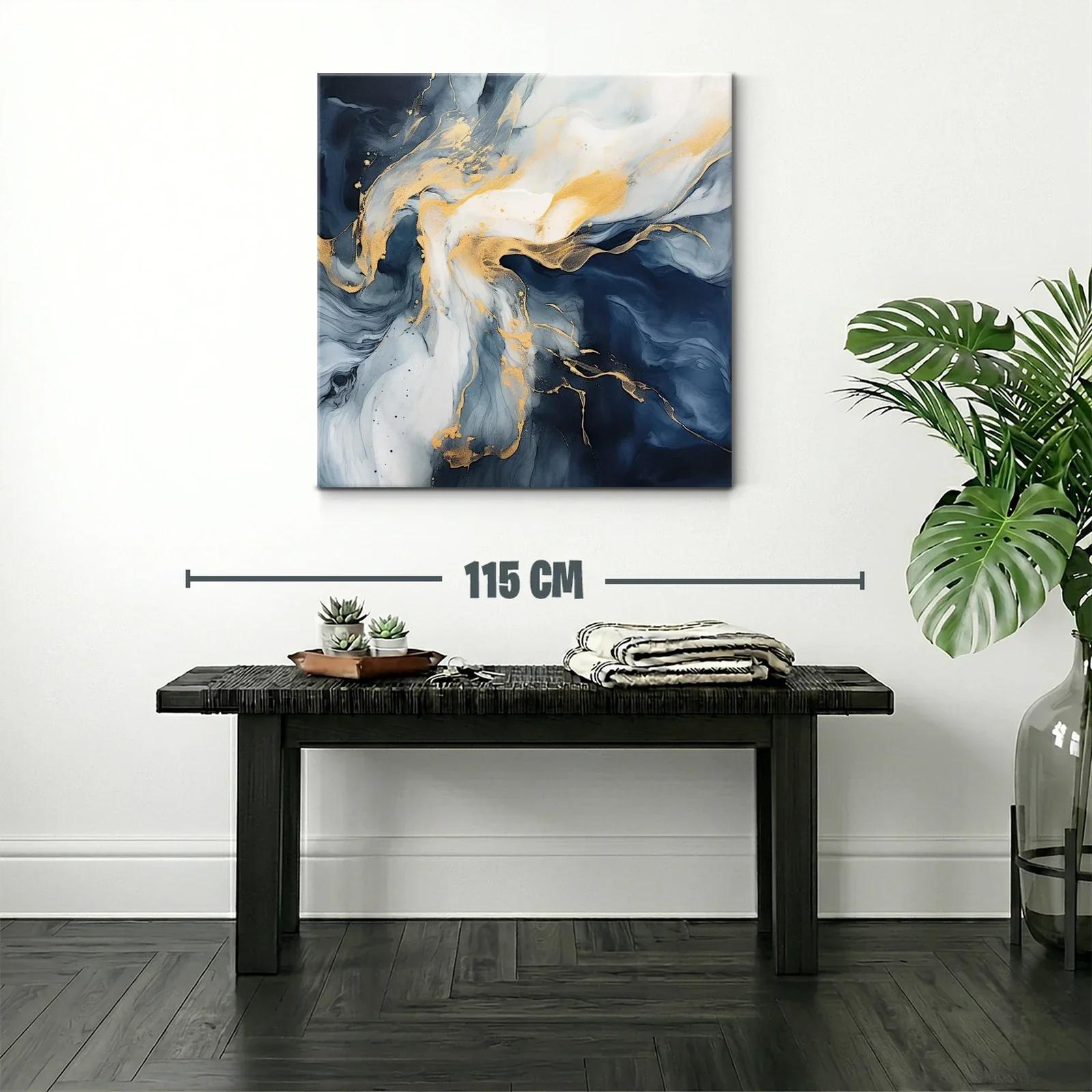Cuadro abstracto en tonos azul y dorado elegante y moderno — miniatura 2
