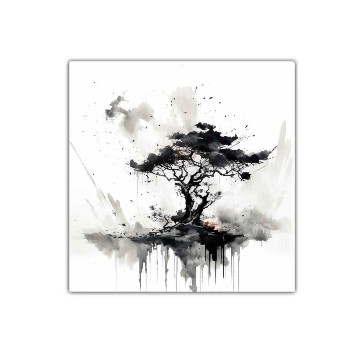 Árbol abstracto en tonos grises y negros con detalles naranjas — miniatura 1