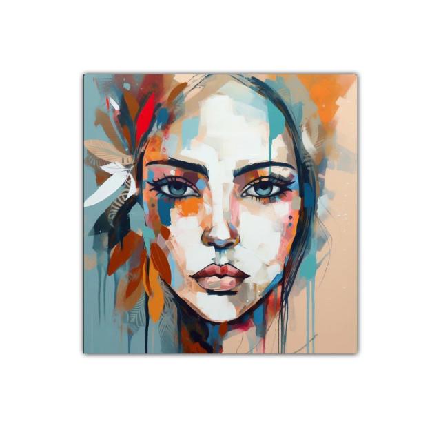 Retrato femenino con tonos vibrantes y detalles florales