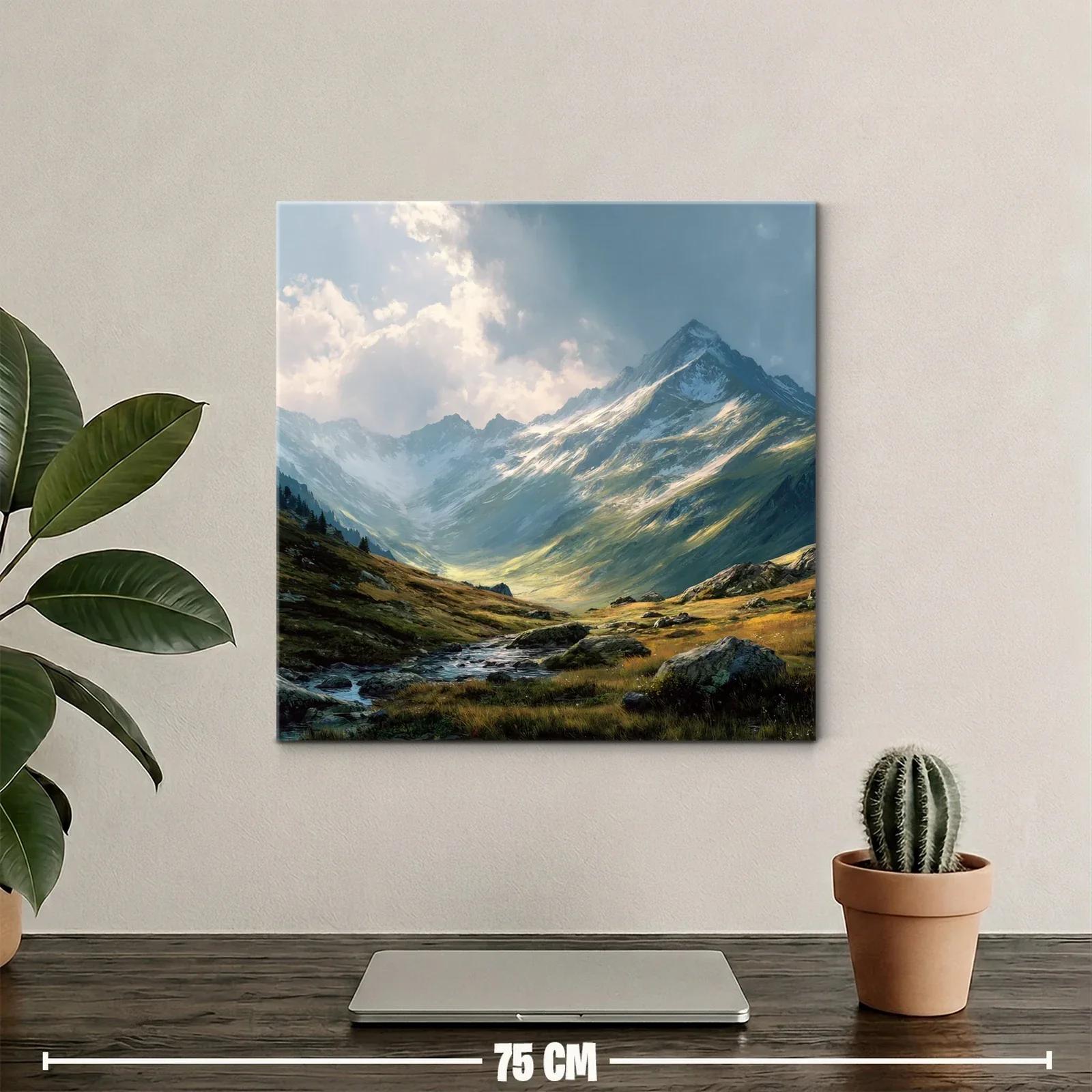 Paisaje de montaña con cielo dramático y río sereno — miniatura 2