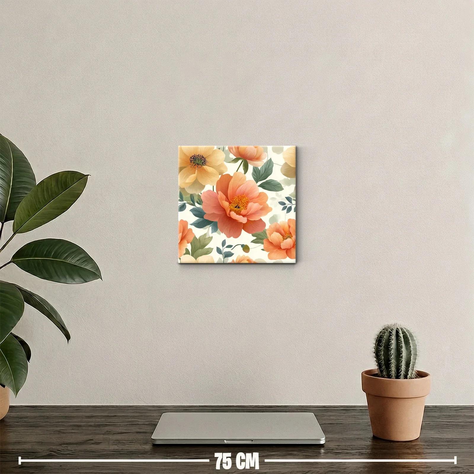 Cuadro decorativo con flores en tonos melocotón y verde — miniatura 2