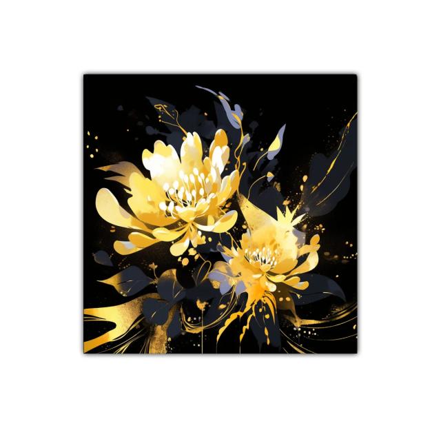 Cuadro floral vibrante con tonos amarillos y negros