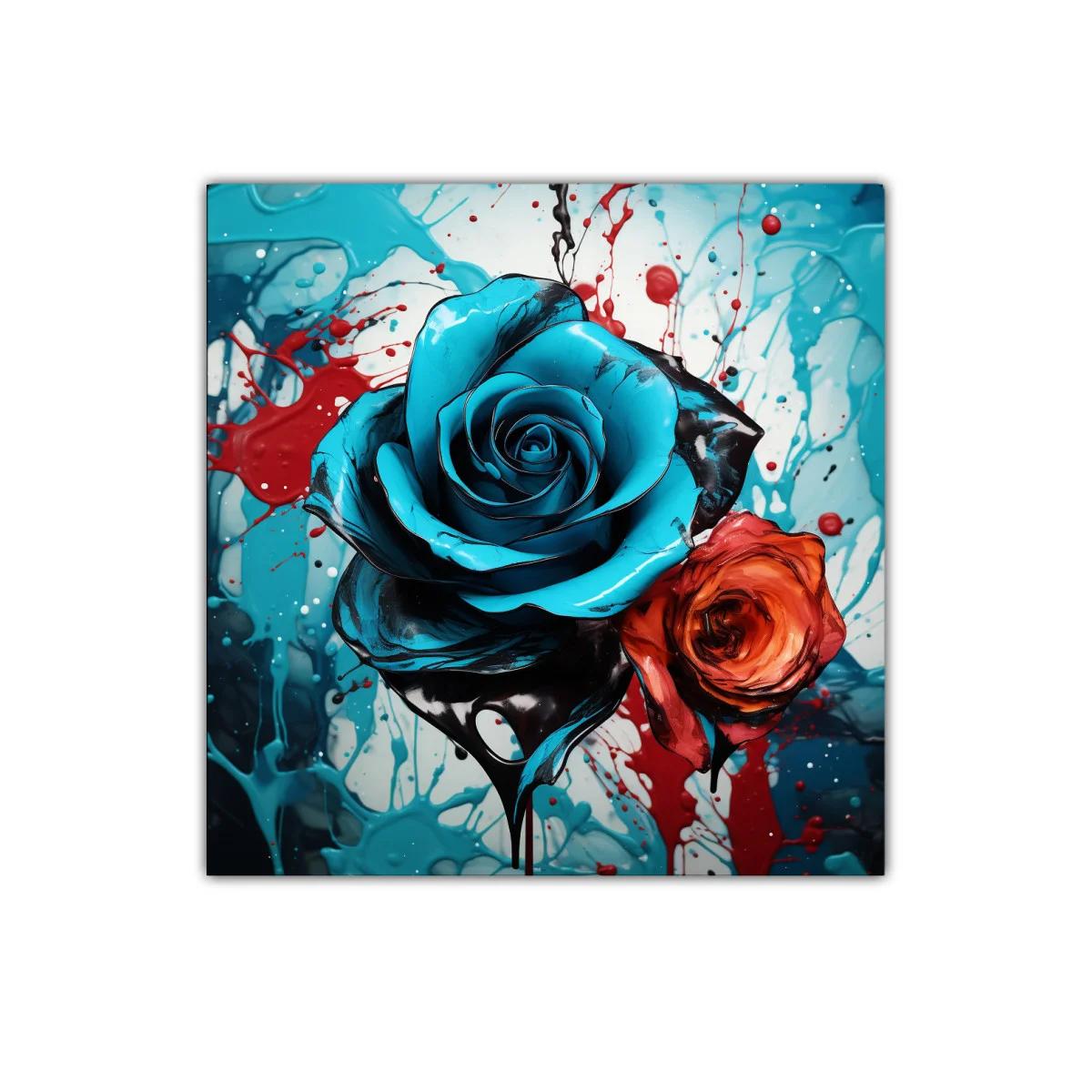 Rosas vibrantes en contraste de azul y rojo — imagen principal