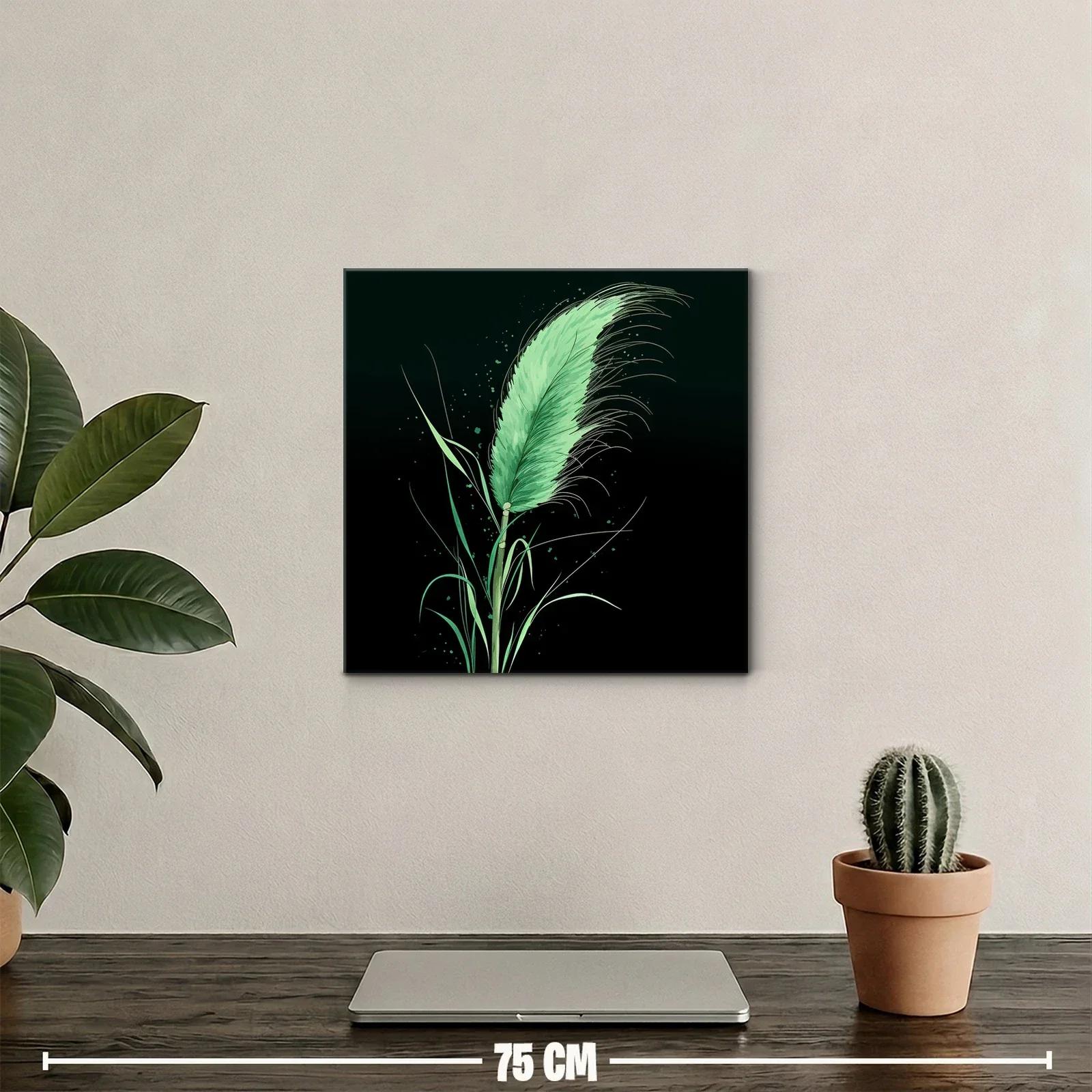 Pluma verde delicada sobre fondo negro elegante — miniatura 2