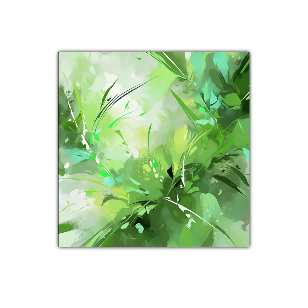 Cuadro abstracto con explosión de verdes naturales — imagen principal