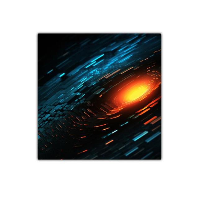 Cuadro abstracto con destellos cálidos y tonos fríos