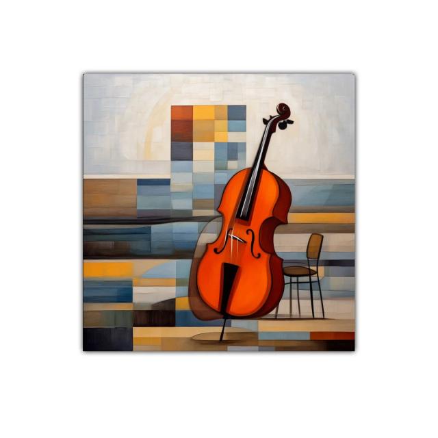 Cuadro decorativo con violonchelo y composición geométrica
