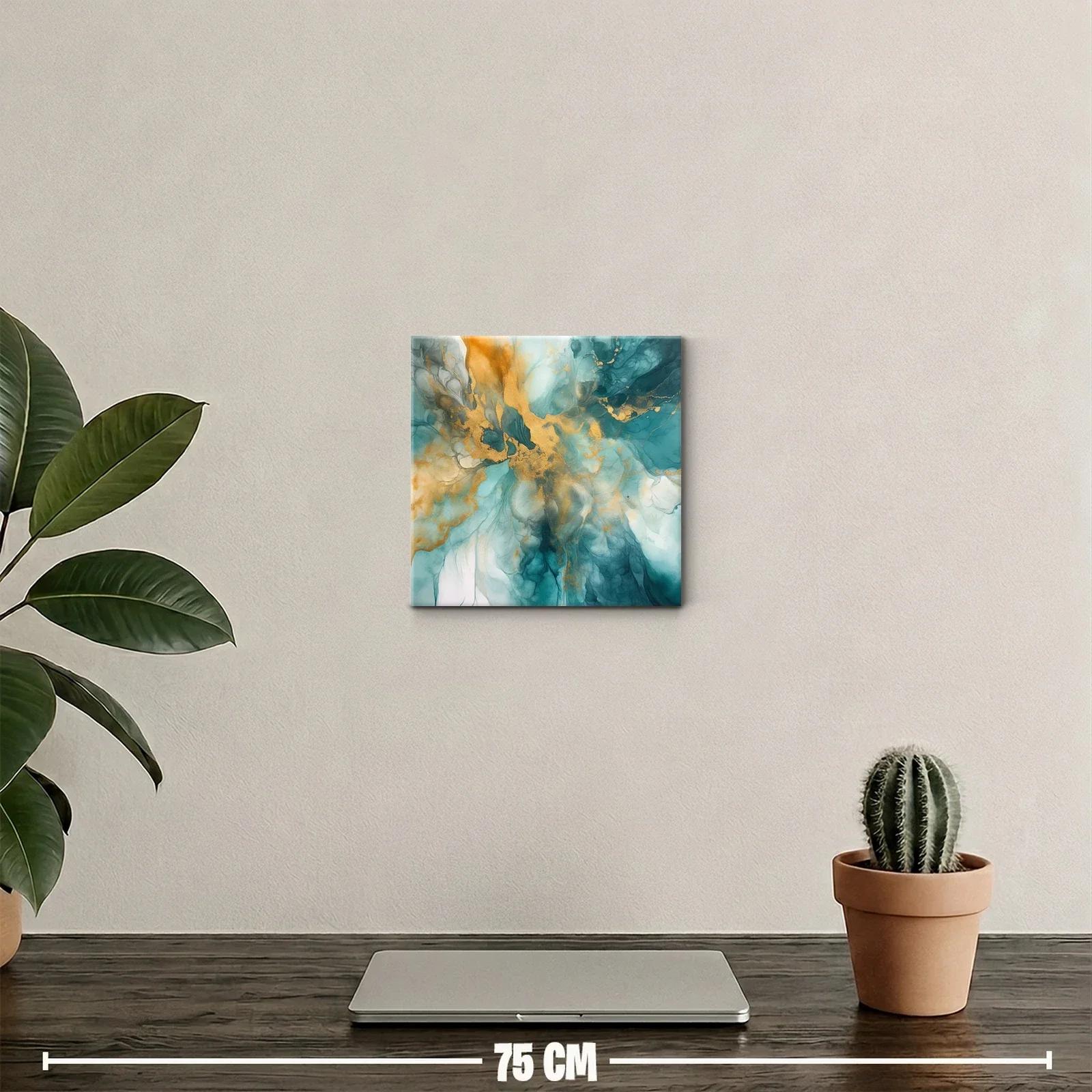 Cuadro decorativo con fluidez en tonos azules y dorados — miniatura 2