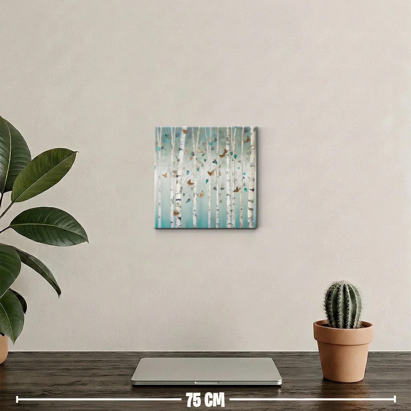 Bosque de abedules con mariposas en tonos suaves y serenos — miniatura 2