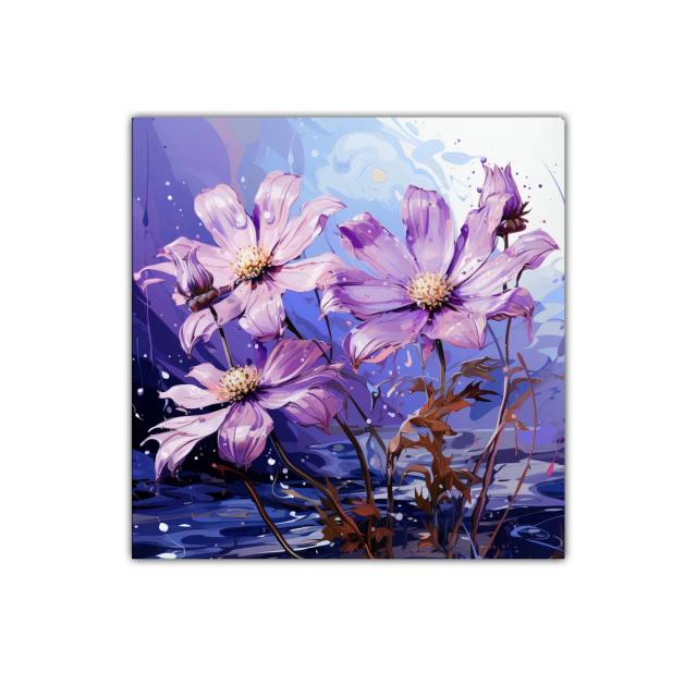Cuadro decorativo con flores lilas en tonos azulados
