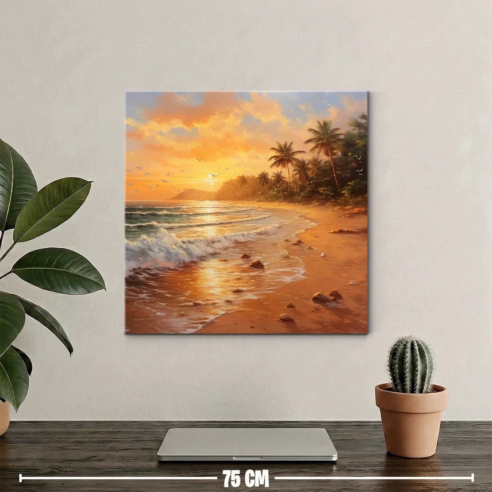 Sereno atardecer tropical con palmeras y olas suaves — miniatura 2
