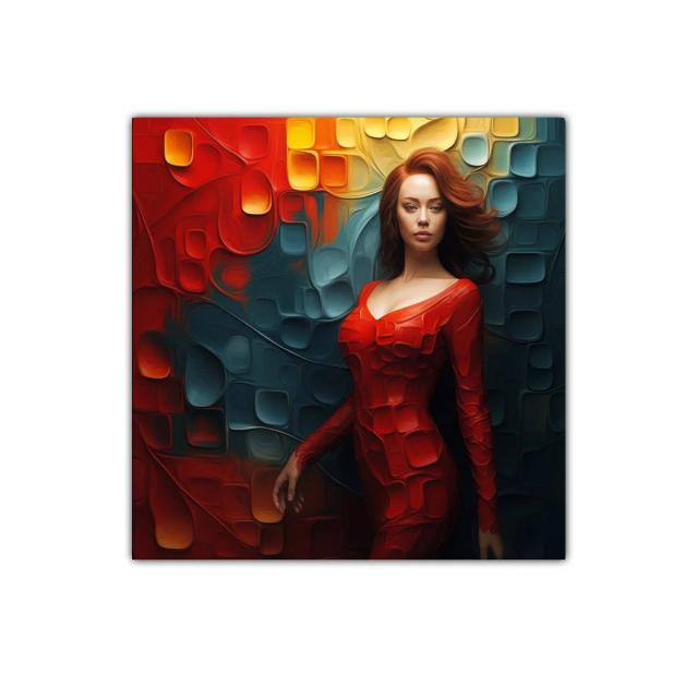 Figura femenina de elegancia y poder en tonos vibrantes