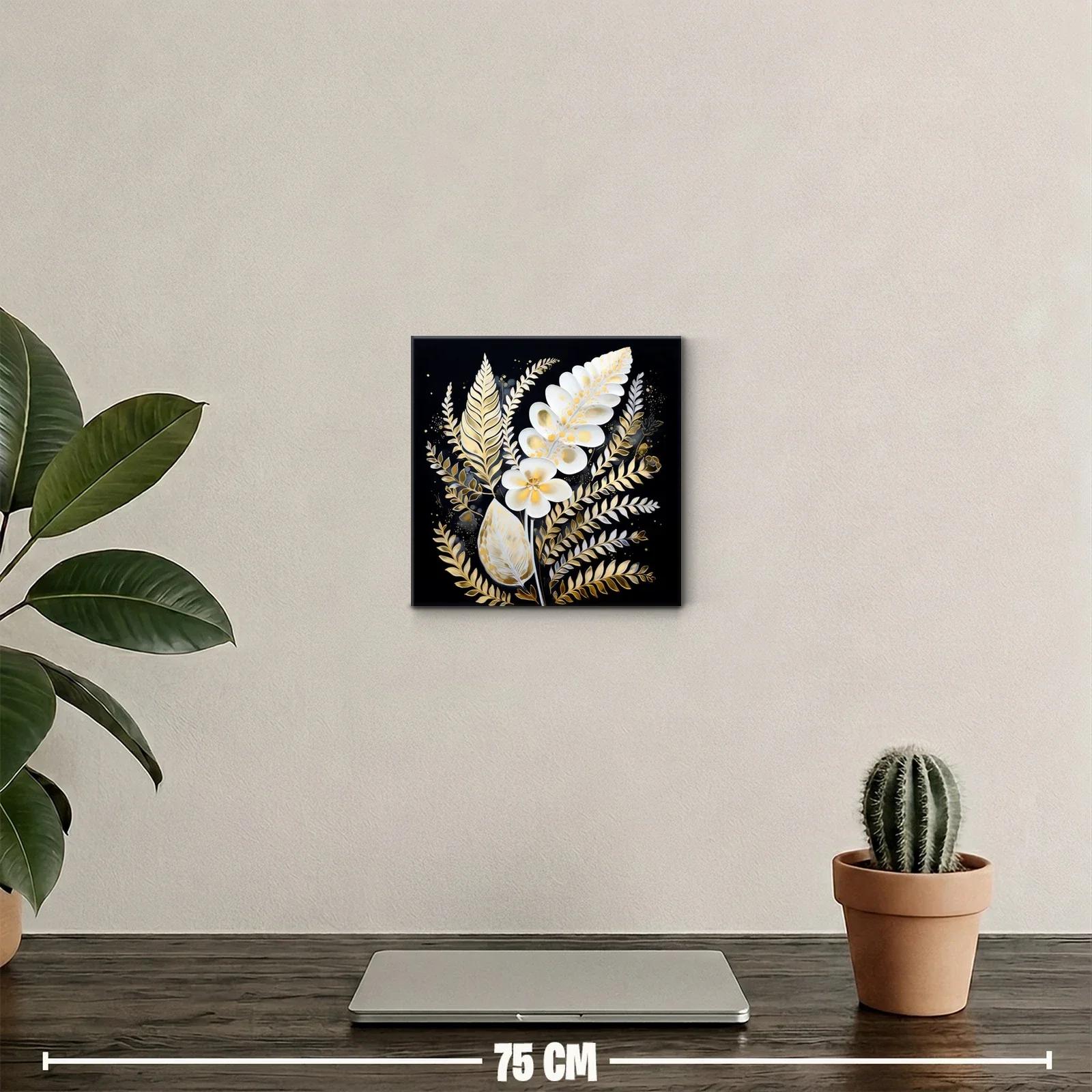 Elegancia botánica en tonos dorados y blancos sobre fondo negro — miniatura 2