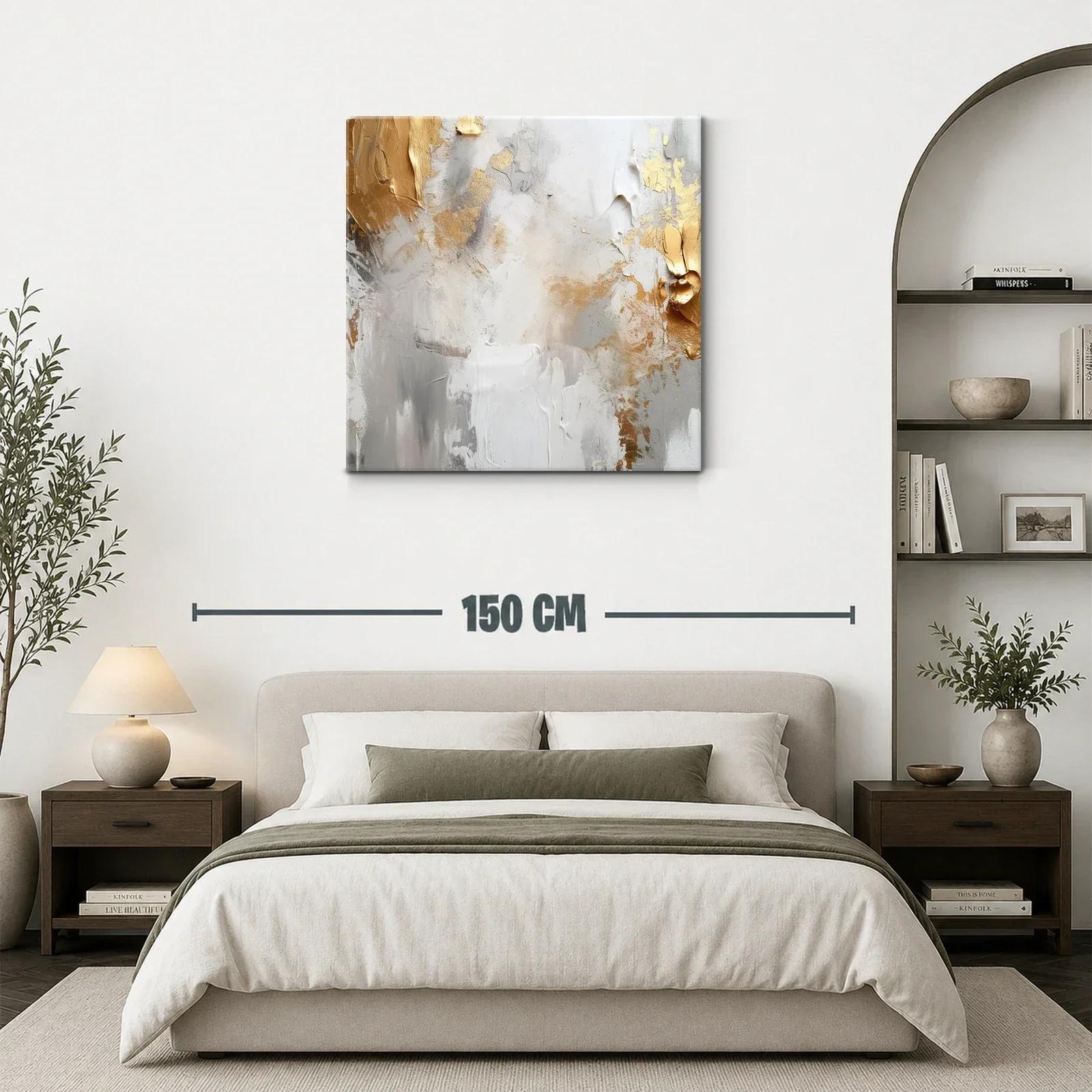 Cuadro abstracto con tonos dorados y neutros elegantes — miniatura 3