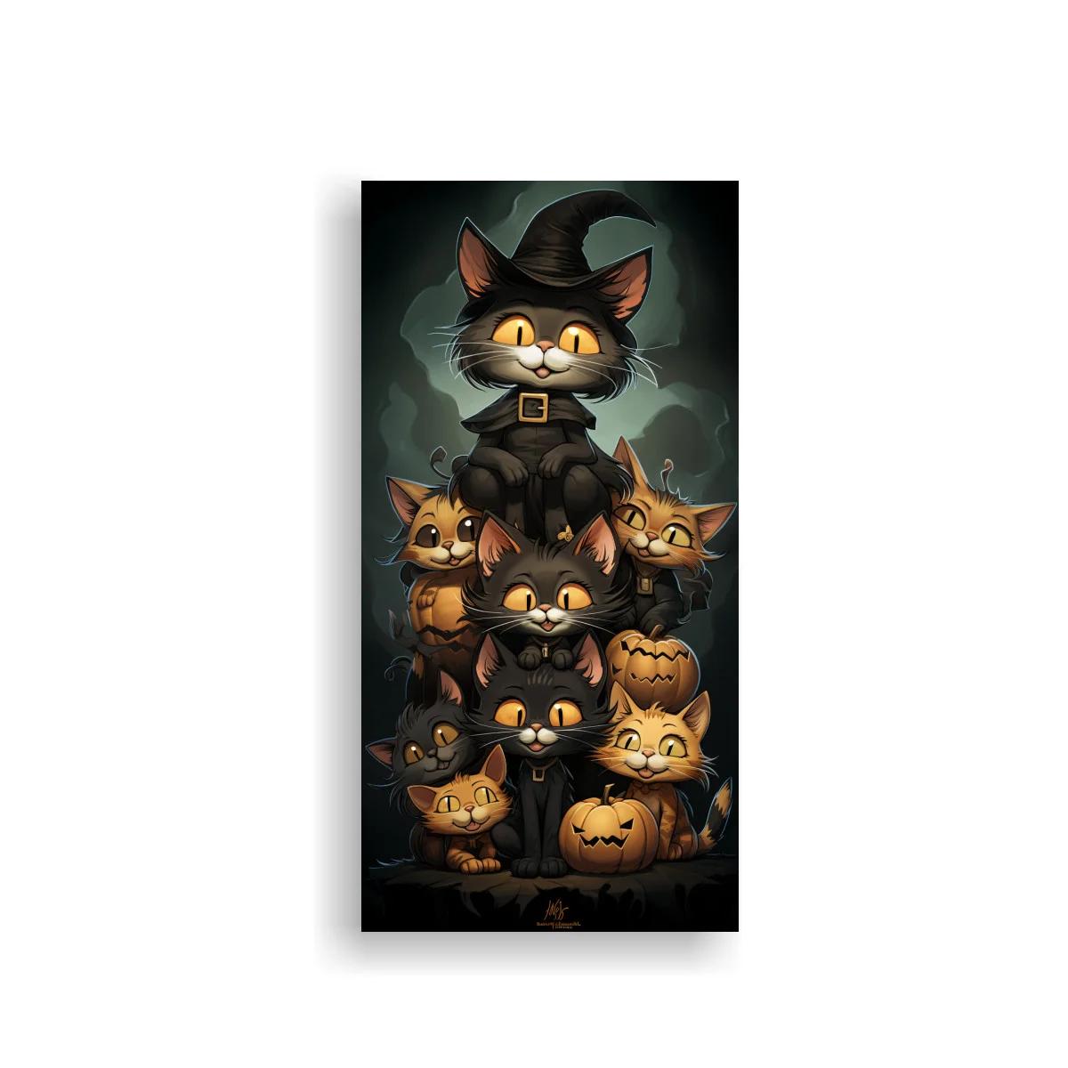 Cuadro gatos de Halloween con sombrero de bruja — imagen principal