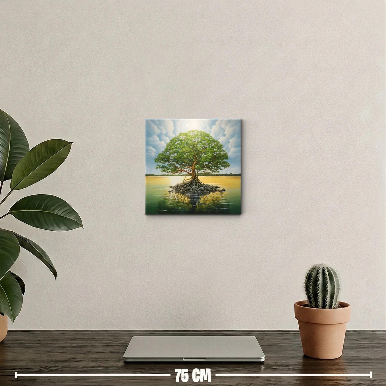 Árbol solitario sobre lago en tranquila puesta de sol — miniatura 2