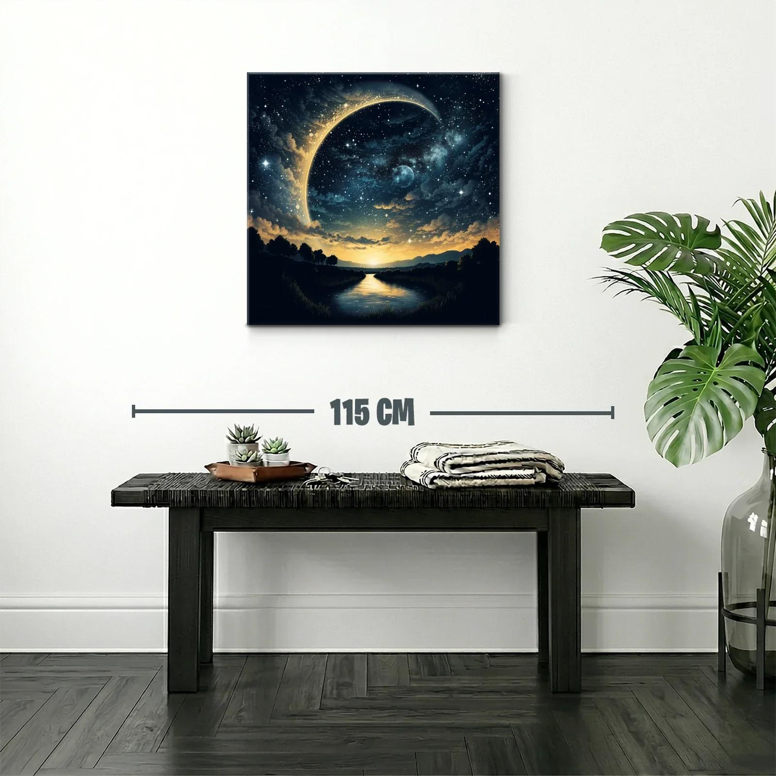 Paisaje nocturno con luna creciente y cielo estrellado — miniatura 2
