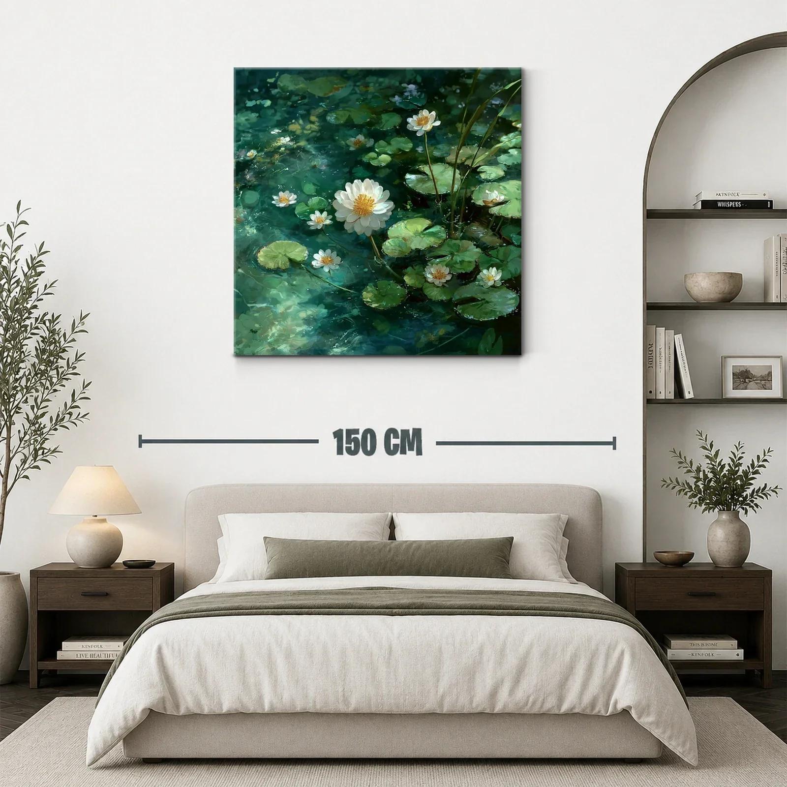 Lienzo de flores acuáticas en tonos verde y blanco — miniatura 3