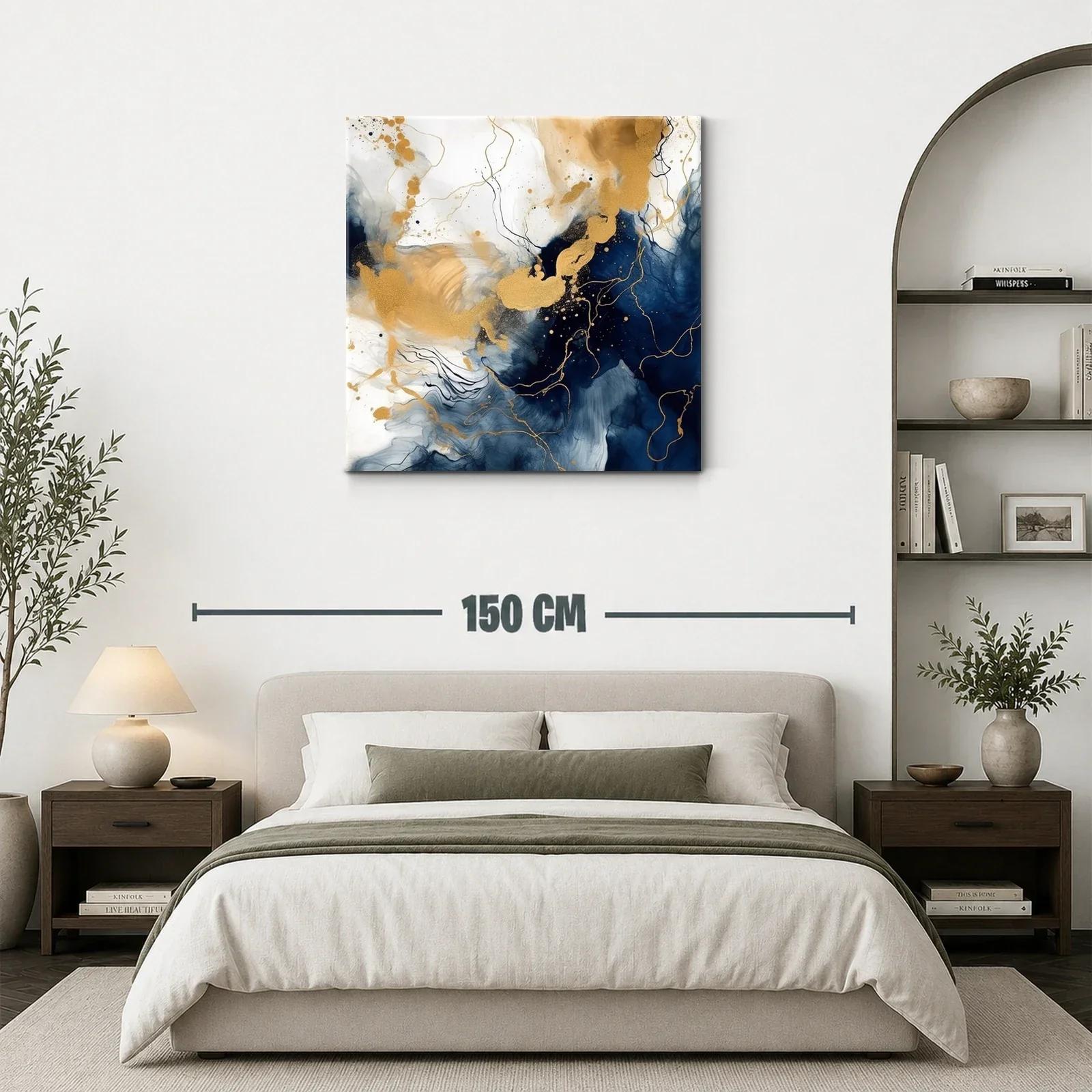 Cuadro abstracto tonos dorados y azul marino elegante — miniatura 3