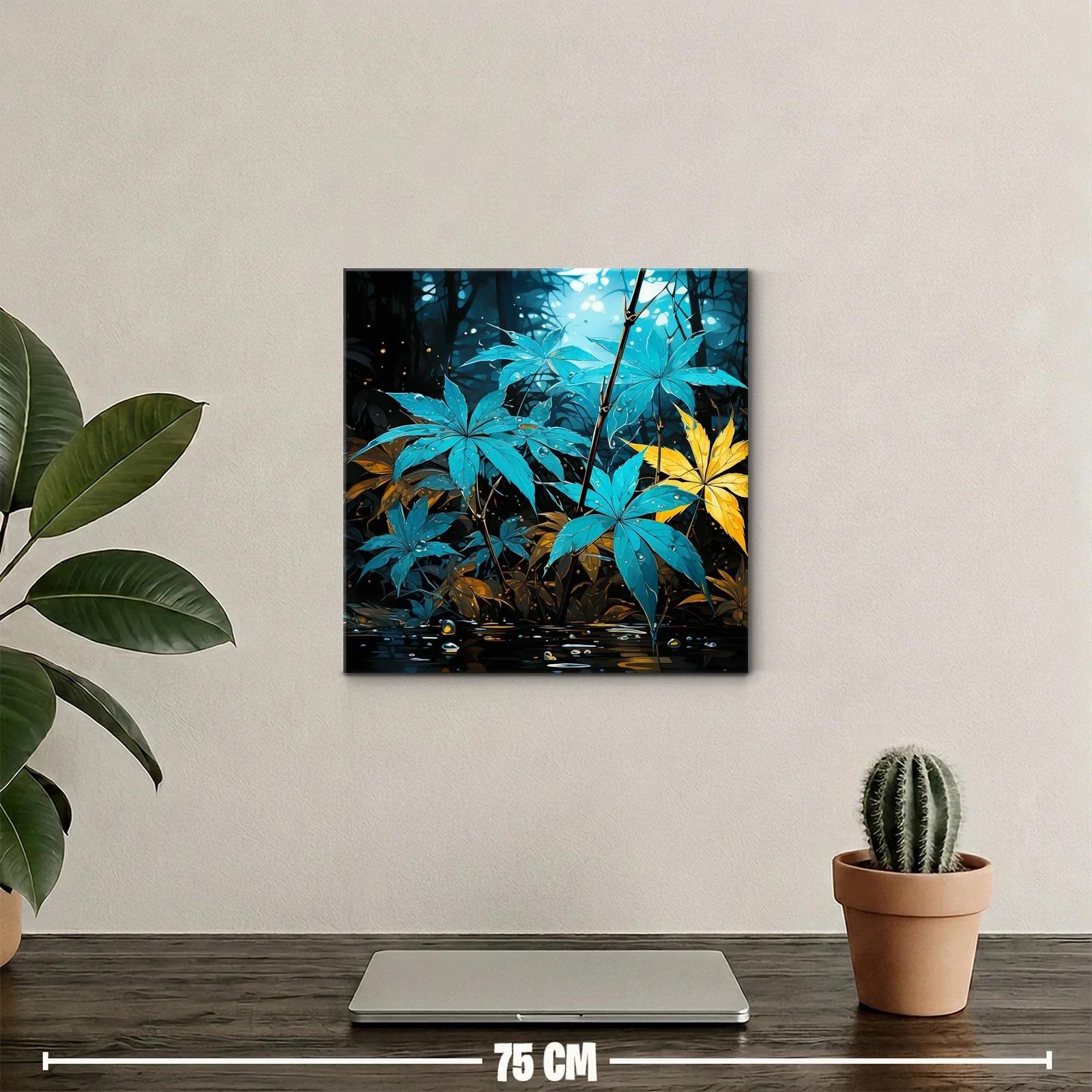 Hojas vibrantes entre luces y naturaleza azul y amarilla — miniatura 2