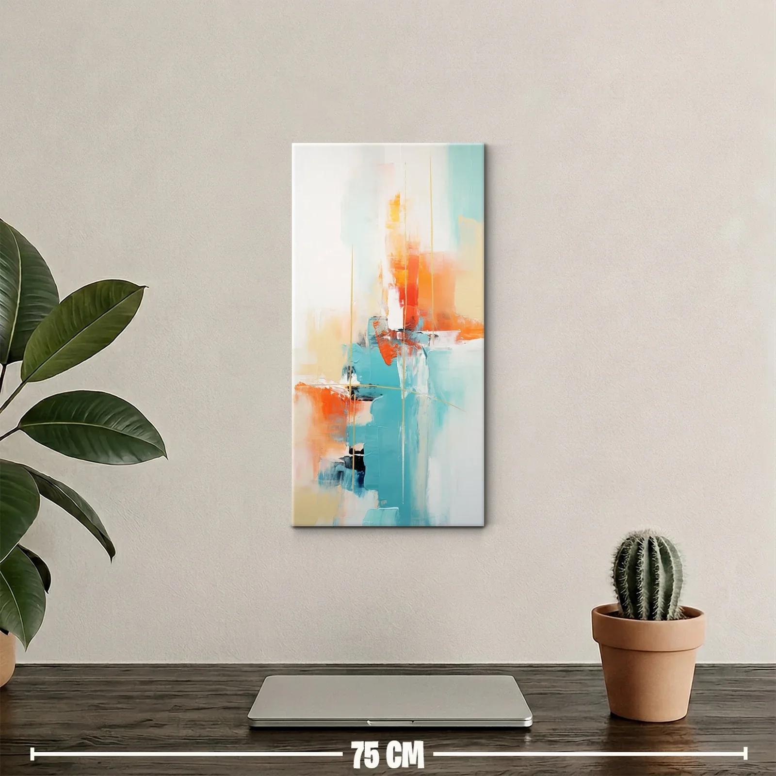 Cuadro abstracto en bloques coral y turquesa — miniatura 2