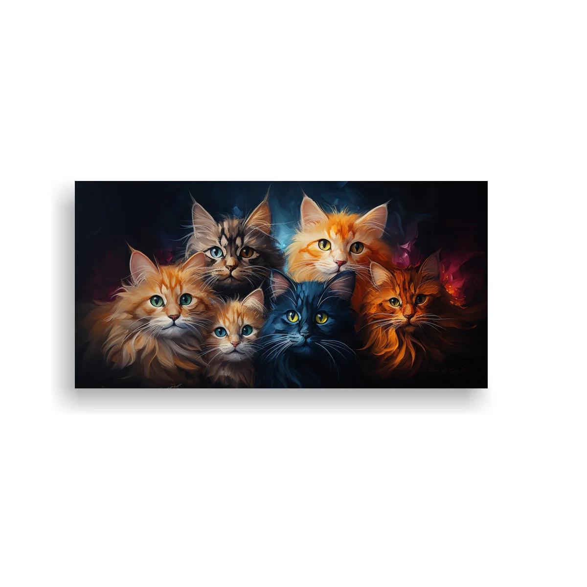 Cuadro grupo de gatos de pelo largo con resplandores de color
