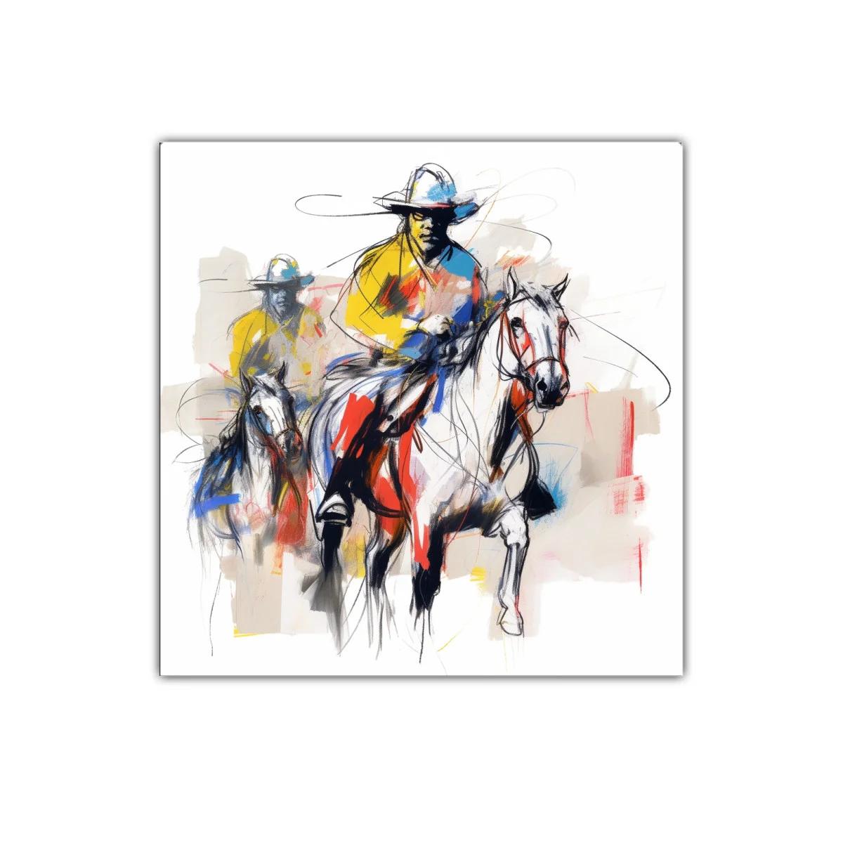 Dinamismo y color en jinete con caballos en movimiento — imagen principal