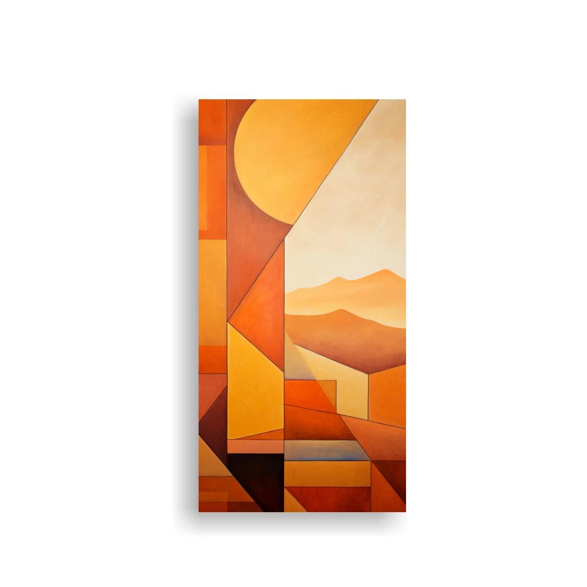 Cuadro paisaje desértico geométrico con sol dorado