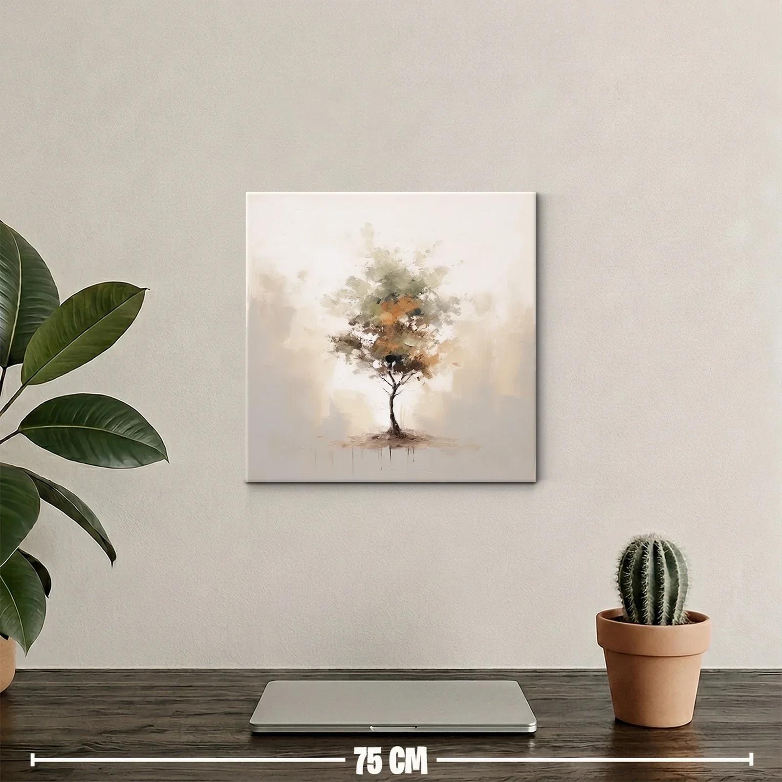 Cuadro abstracto de árbol con tonos neutros y tierra — miniatura 2