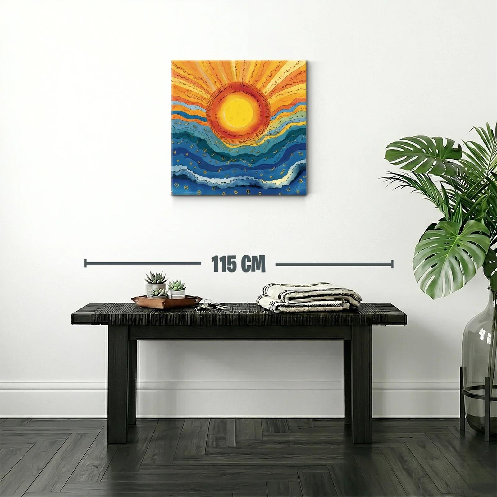 Arte abstracto con sol radiante y olas ondulantes — miniatura 2