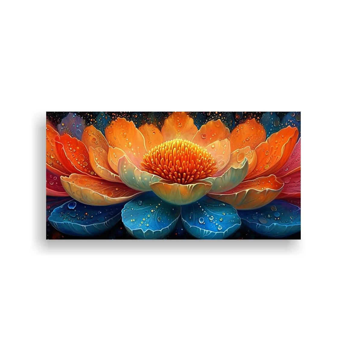 Cuadro flor de loto con pétalos coral y azul