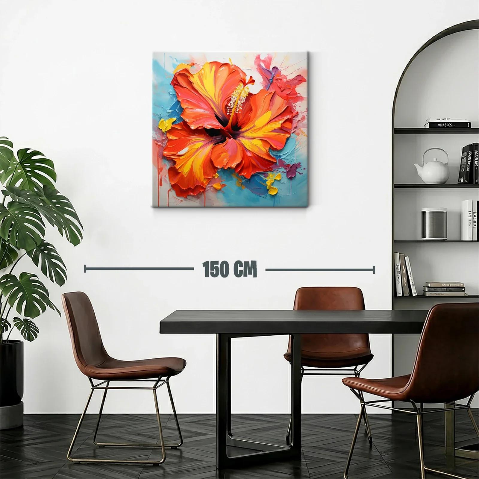 Cuadro flor hibisco vibrante en tonos cálidos y frescos — miniatura 2