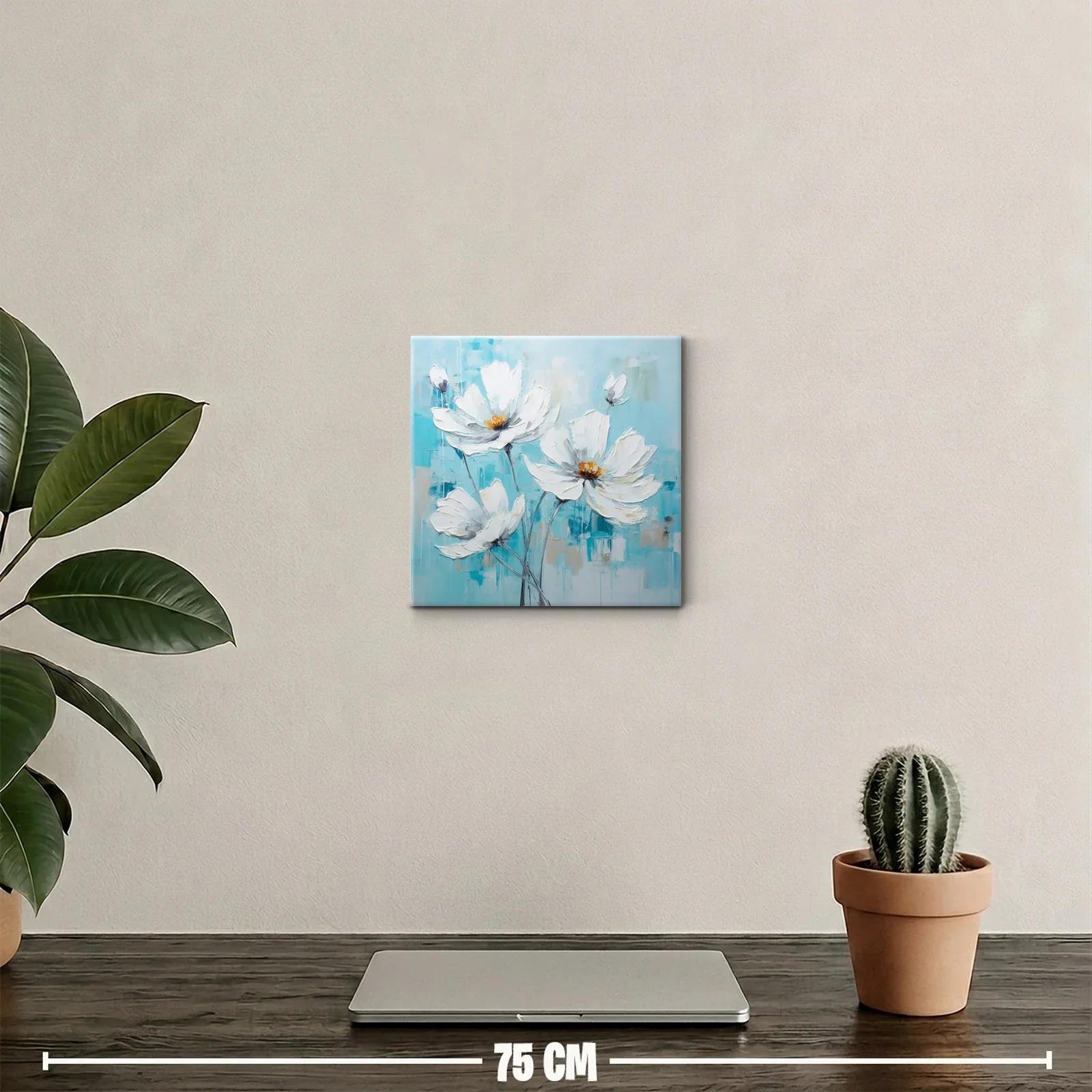 Cuadro decorativo con flores blancas sobre fondo azul claro — miniatura 2