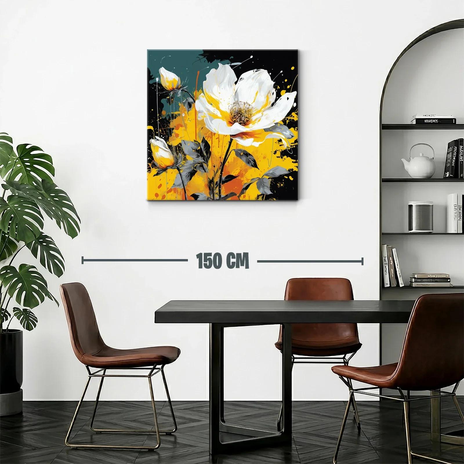 Cuadro floral vibrante con tonos amarillos y blancos — miniatura 2