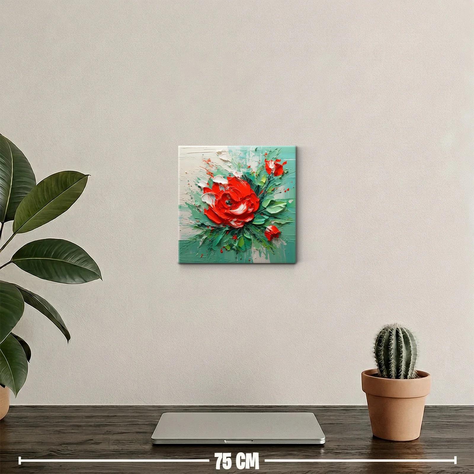 Cuadro floral vibrante con tonos verdes y rojos intensos — miniatura 2
