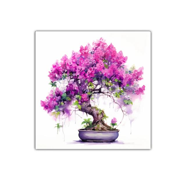 Cuadro con Bonsái en tonos rosas y morados vibrantes