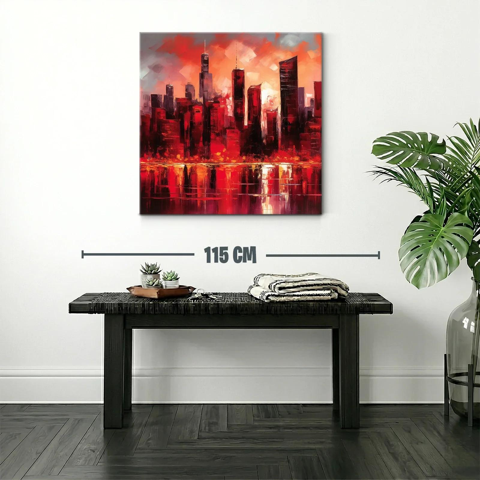 Atardecer urbano vibrante con reflejos intensos en rojo y naranja — miniatura 2