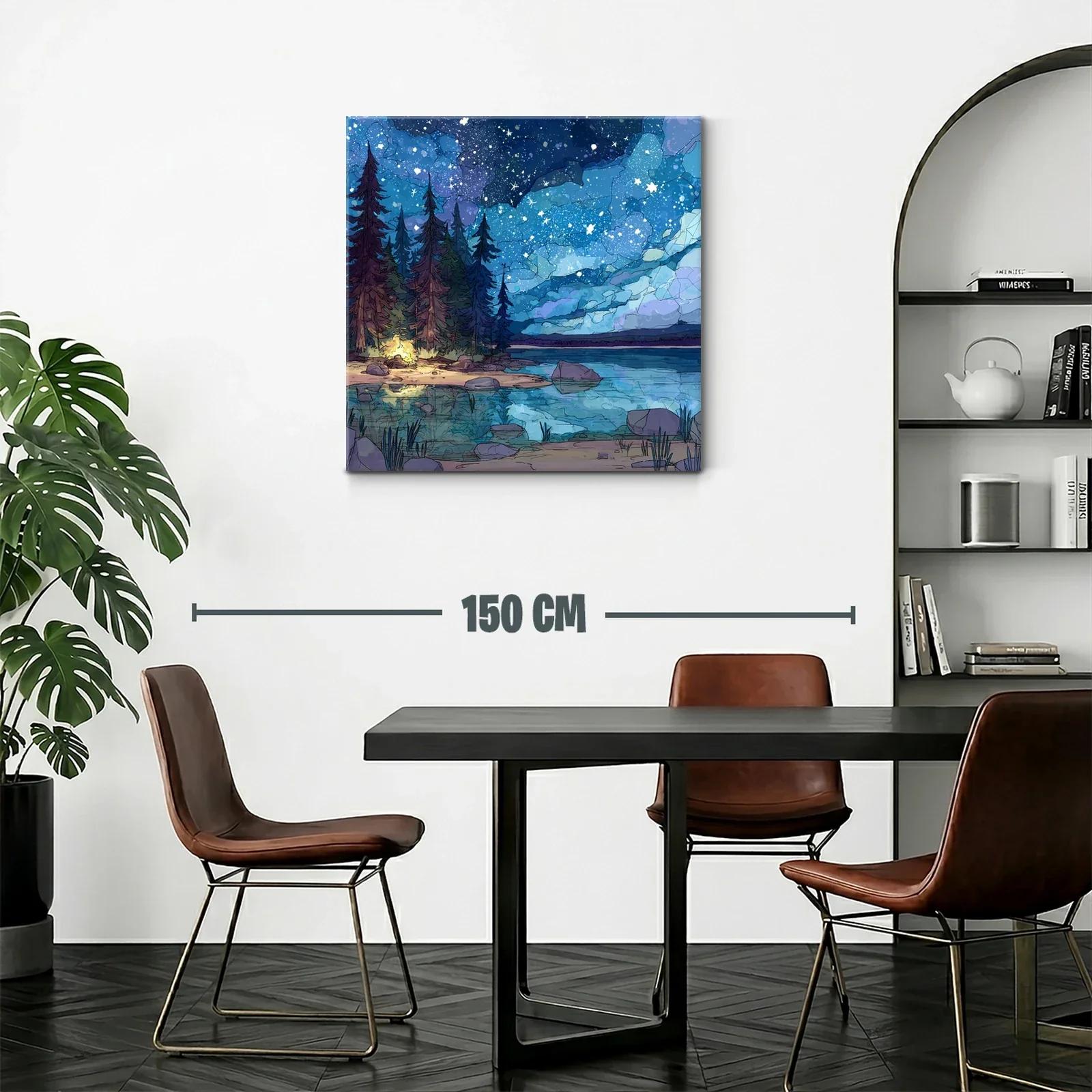 Paisaje nocturno estrellado con lago y bosque encantado — miniatura 2