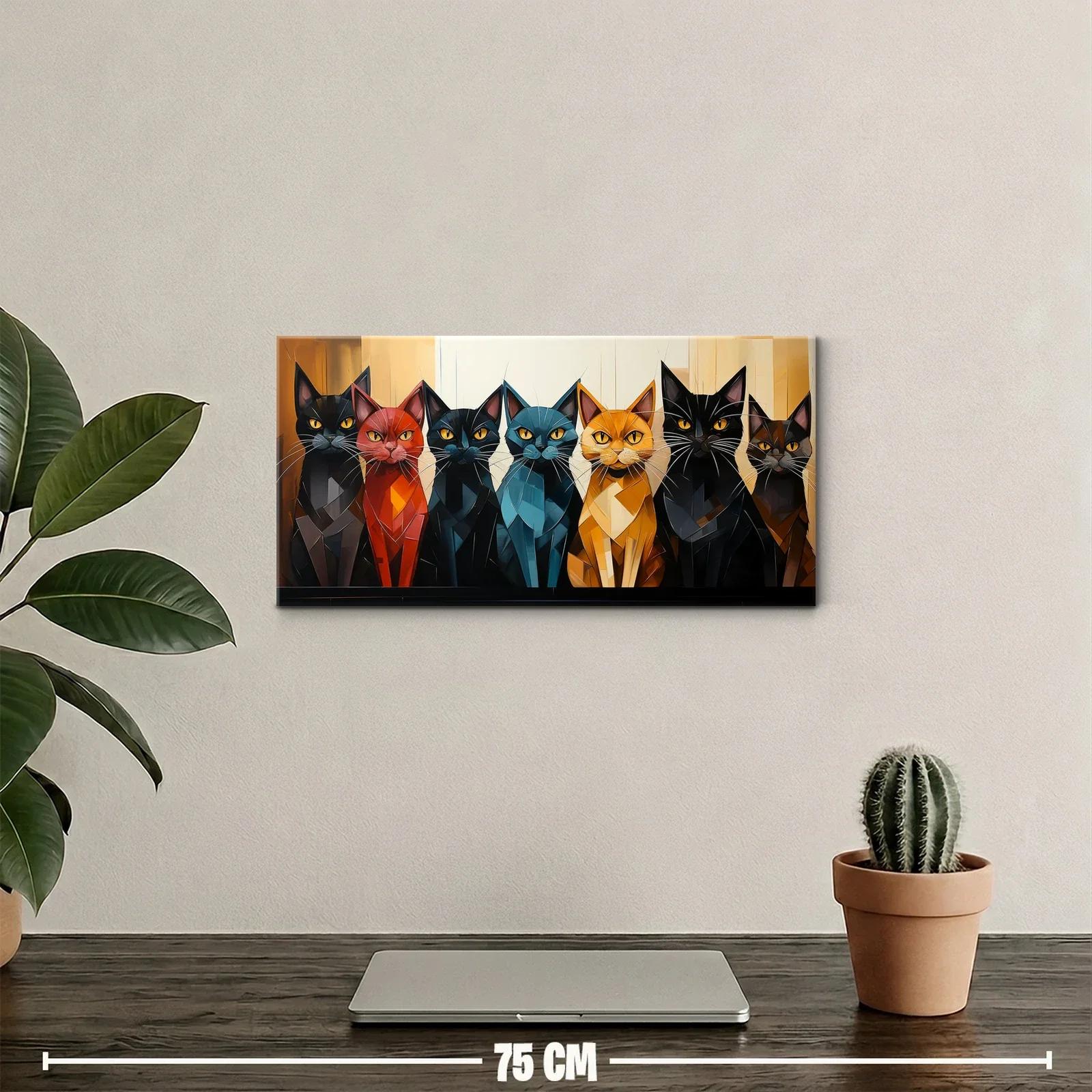 Cuadro grupo de gatos alineados con formas geométricas — miniatura 2