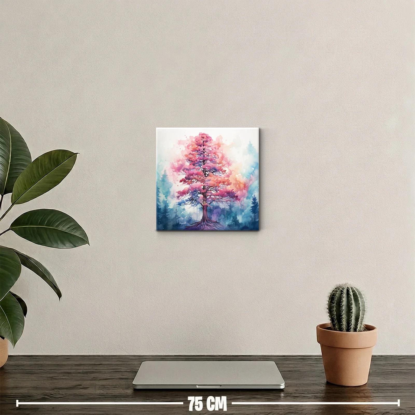 Árbol vibrante en tonos rosas y azules en paisaje onírico — miniatura 2