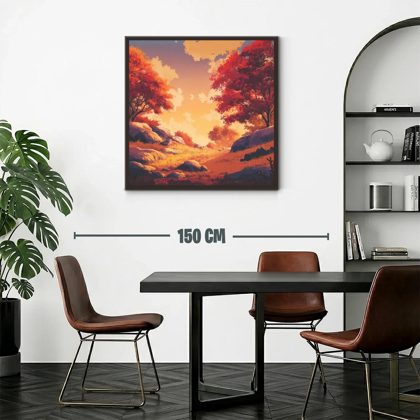 Paisaje otoñal con luz cálida y árboles rojos intensos — miniatura 2