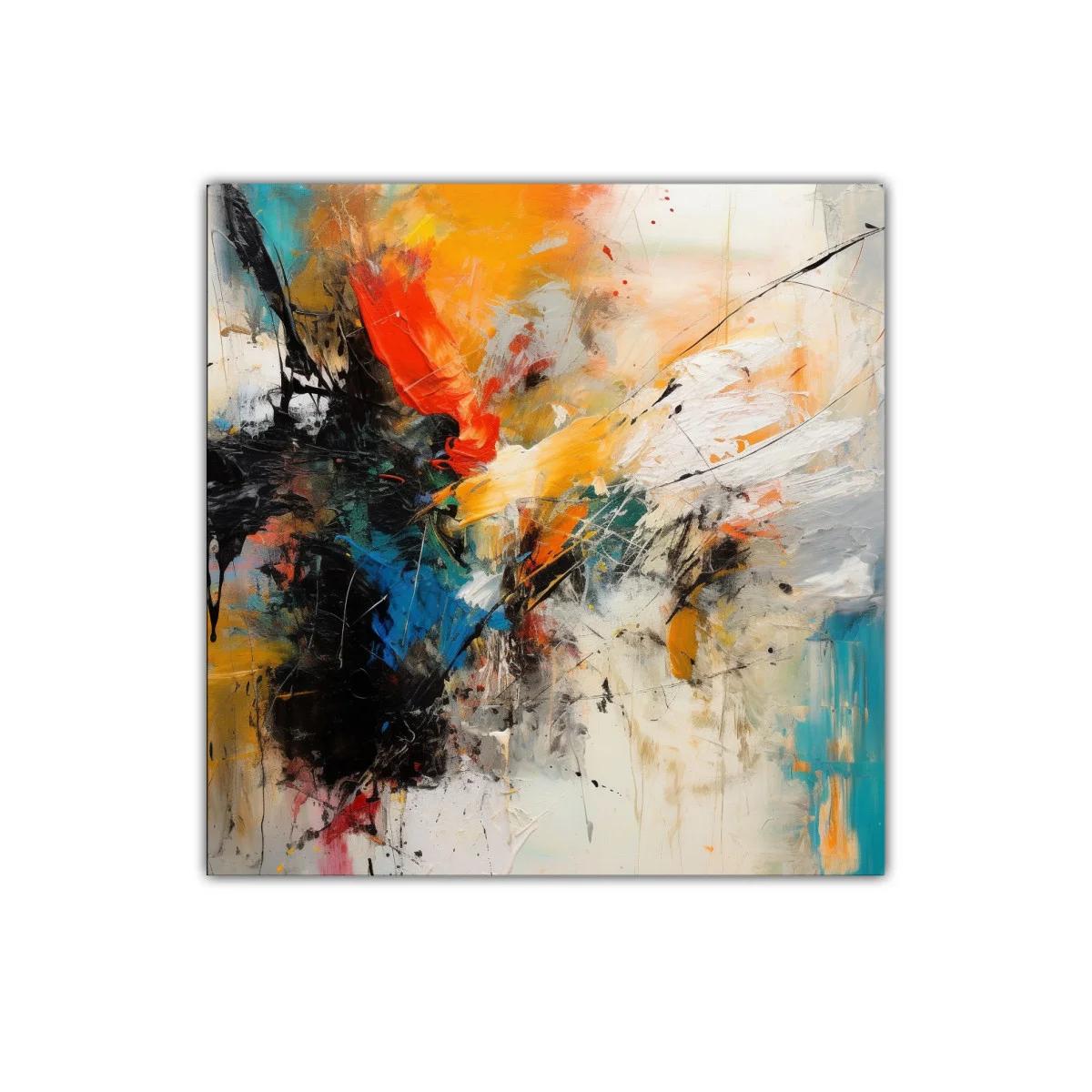Cuadro abstracto vibrante con tonos cálidos y fríos