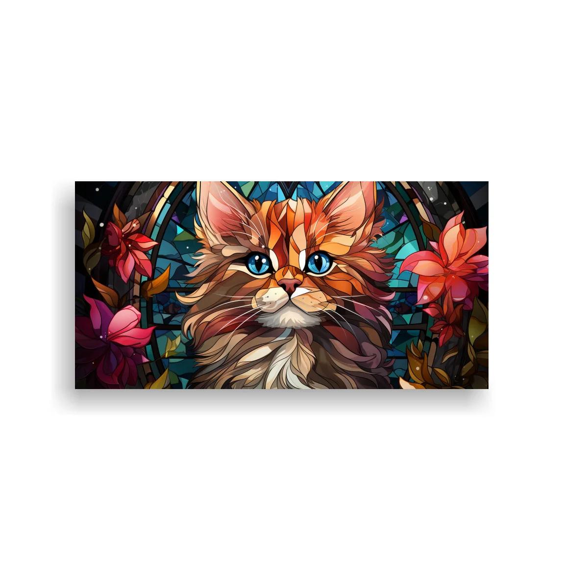 Cuadro gato de pelo largo con ojos azules y fondo mosaico