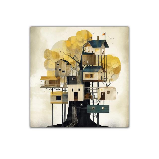 Casas en árbol con tonos cálidos y diseño contemporáneo