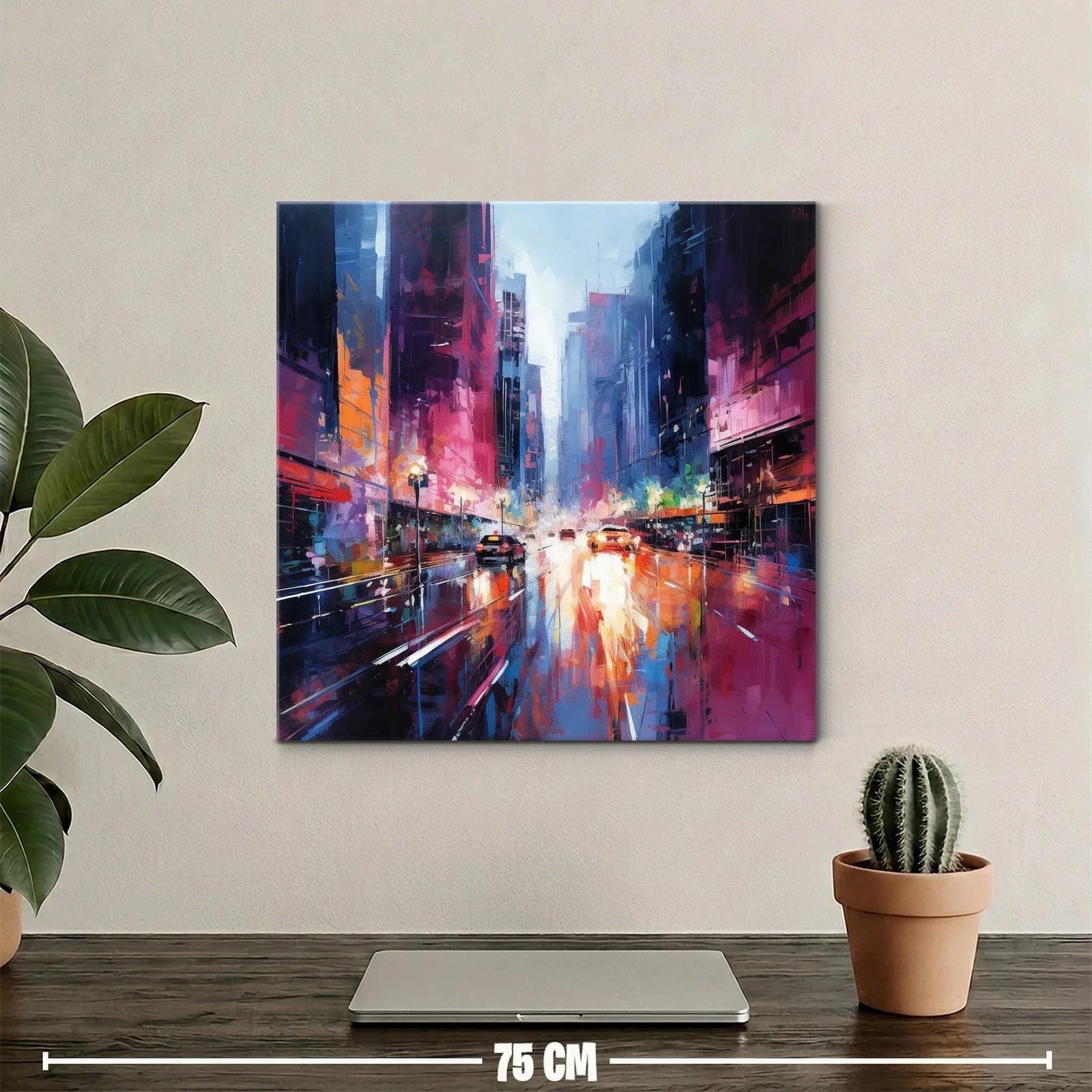 Ciudad vibrante al atardecer con reflejos intensos — miniatura 2