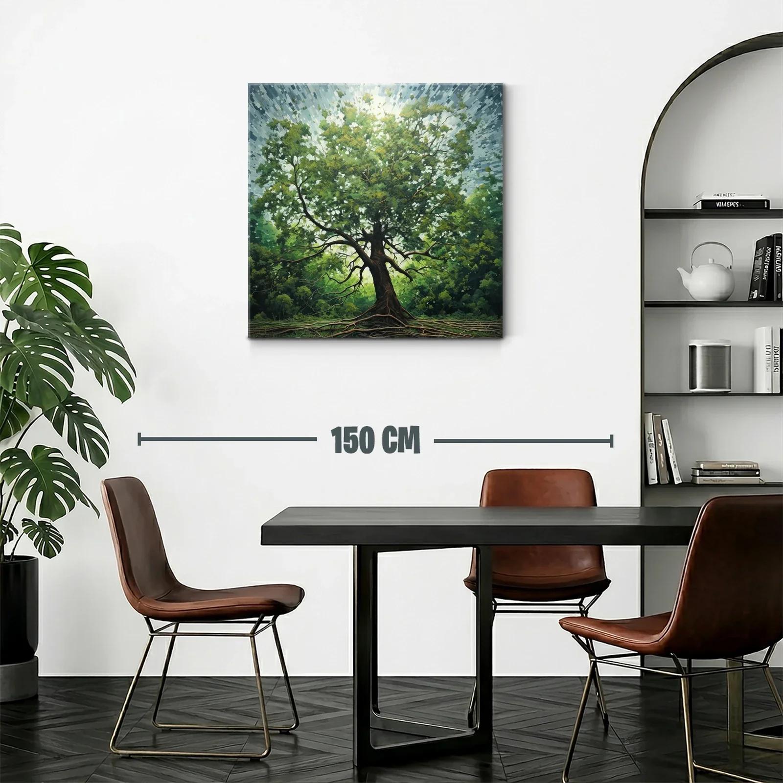 Árbol frondoso iluminado con raíces visibles y cielo radiante — miniatura 2