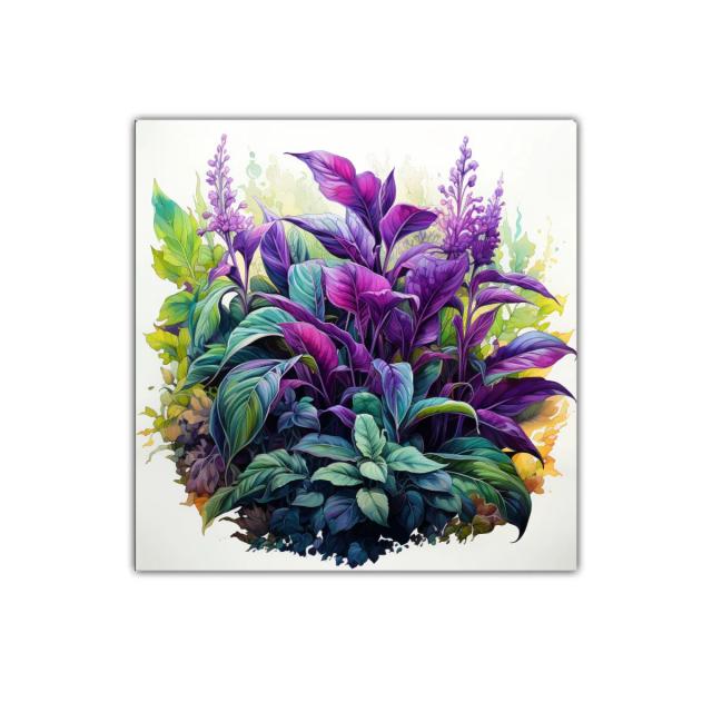 Exuberante Composición de Hojas en Tonos Violeta y Verde