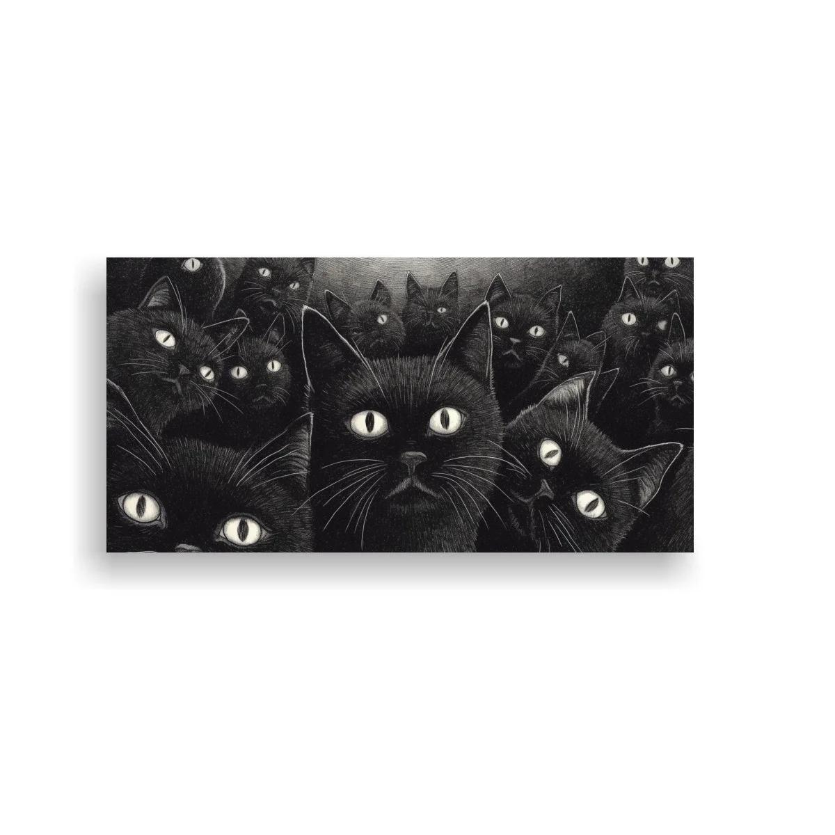 Cuadro de gatos negros con bigotes finos