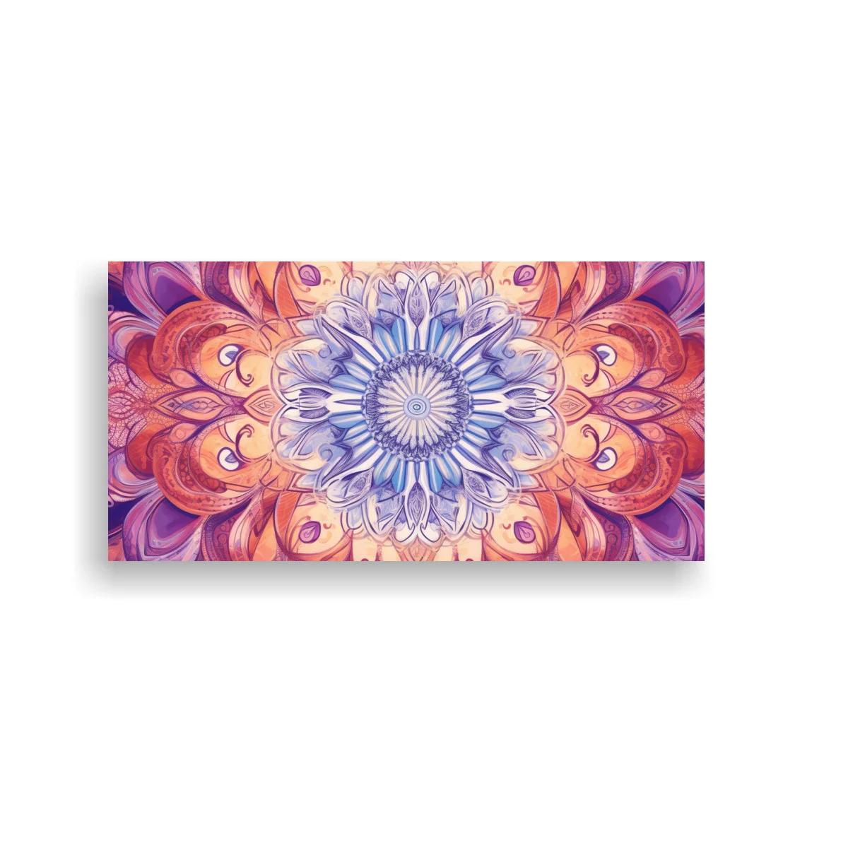 Cuadro mandala floral panorámico en tonos índigo y rosa