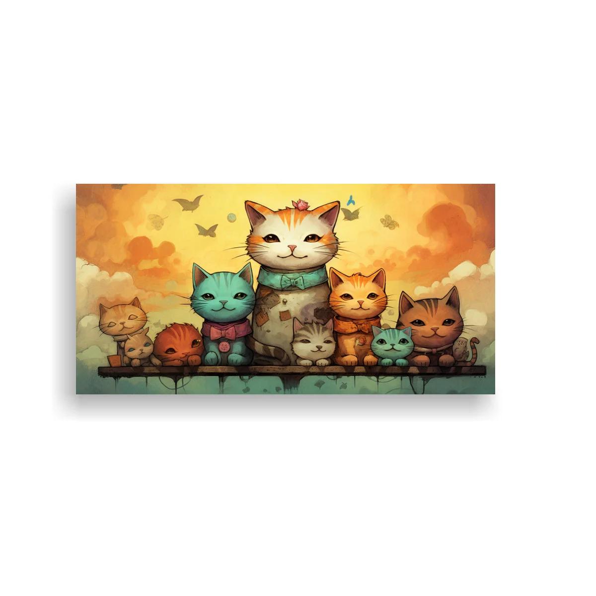 Cuadro grupo de gatos antropomórficos con figura felina más grande — imagen principal